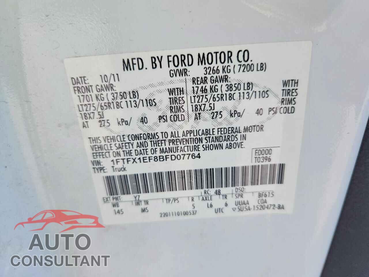FORD F150 2011 - 1FTFX1EF8BFD07764
