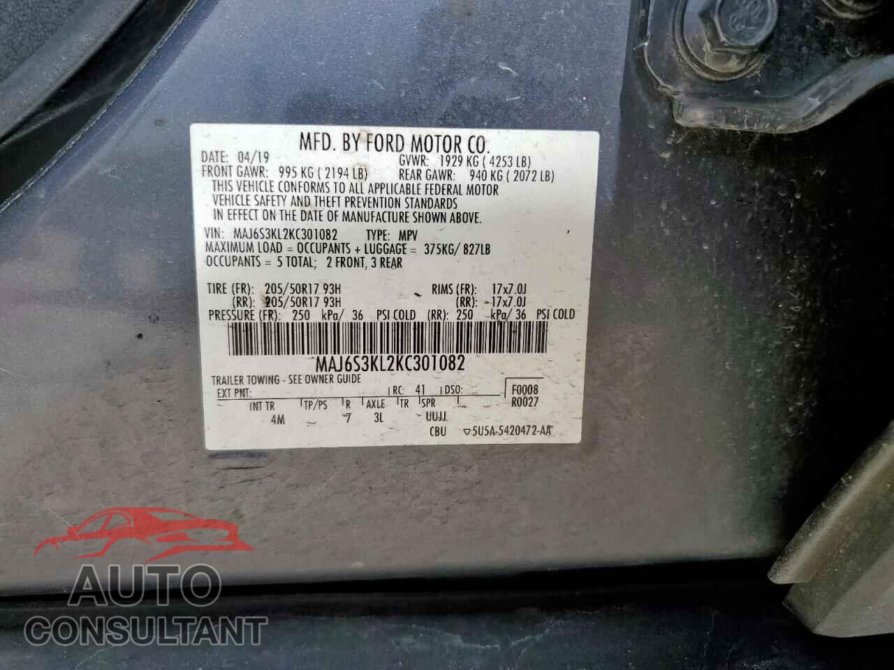FORD ECOSPORT 2019 - MAJ6S3KL2KC301082