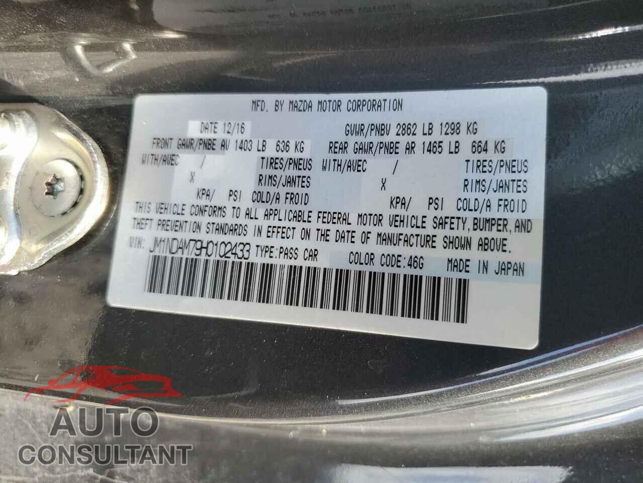 MAZDA MX5 2017 - JM1NDAM79H0102433