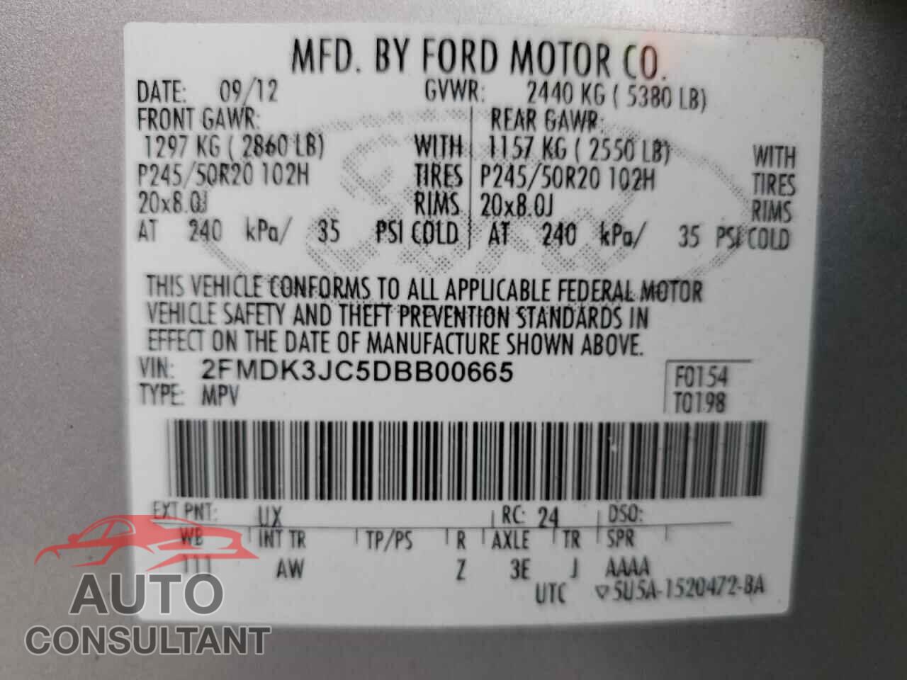 FORD EDGE 2013 - 2FMDK3JC5DBB00665