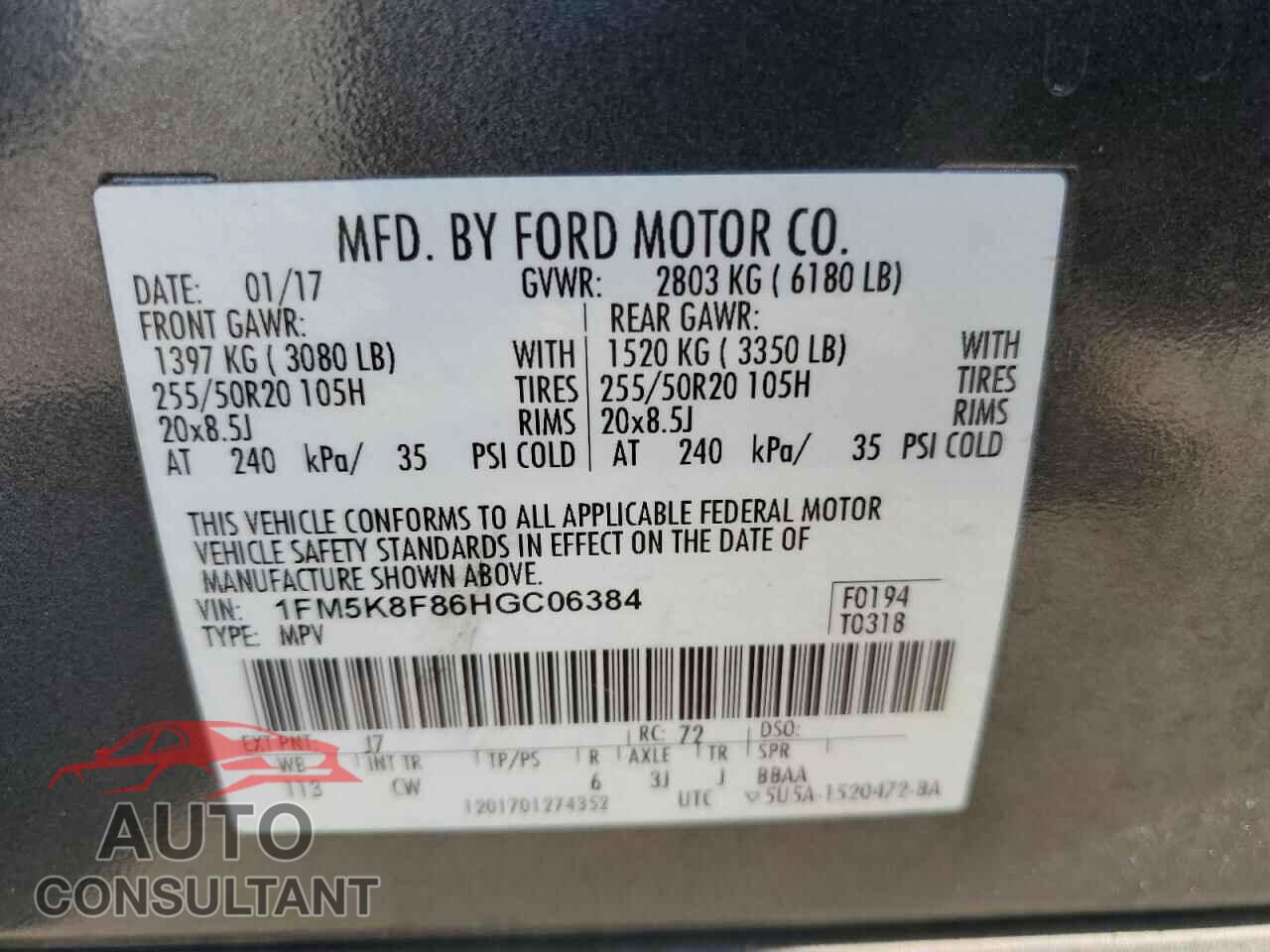 FORD EXPLORER 2017 - 1FM5K8F86HGC06384
