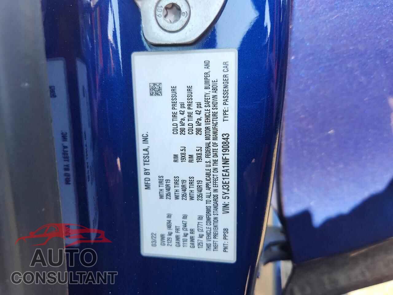 TESLA MODEL 3 2022 - 5YJ3E1EA1NF190843