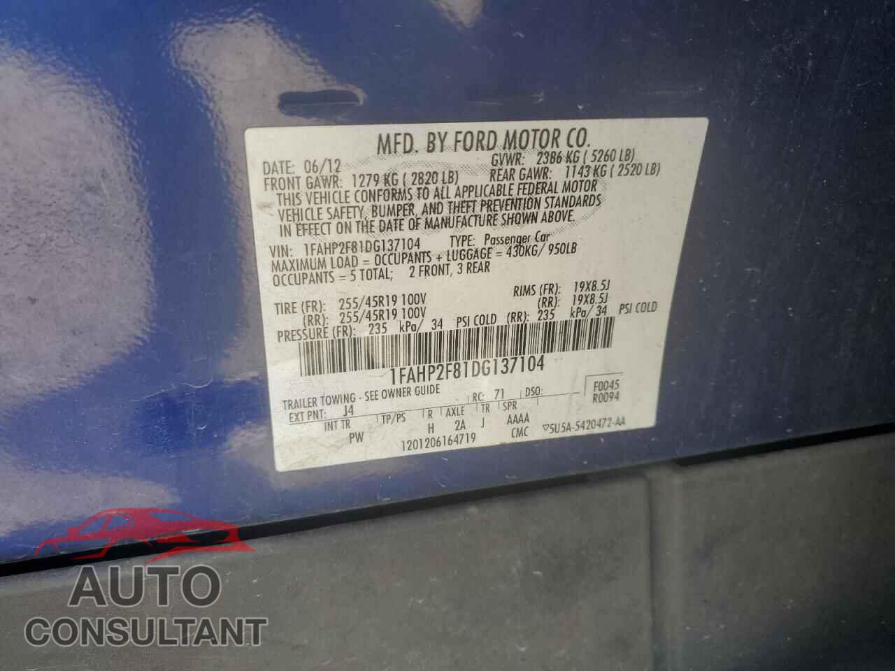 FORD TAURUS 2013 - 1FAHP2F81DG137104