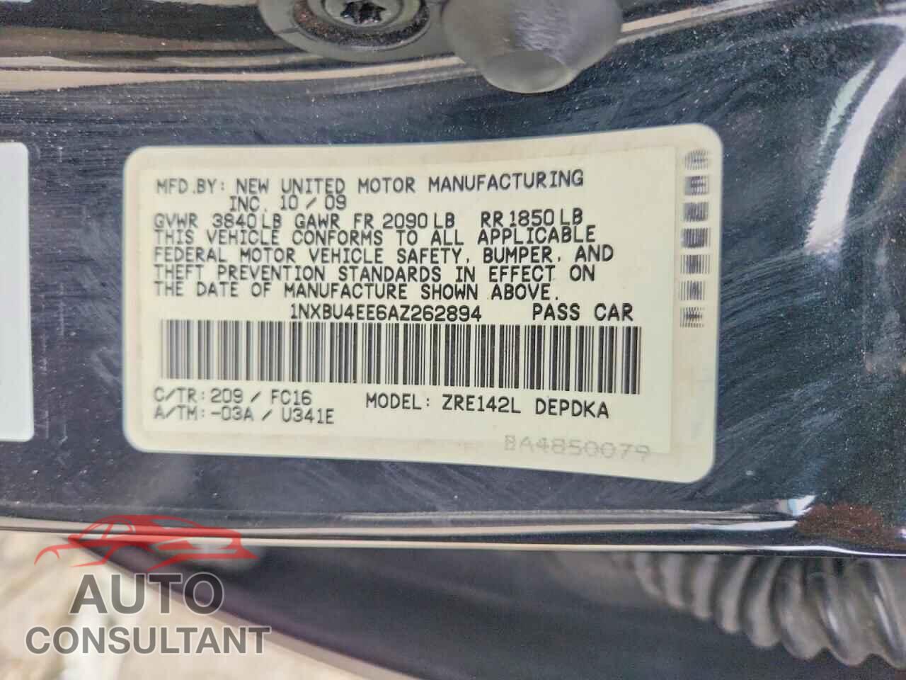 TOYOTA COROLLA 2010 - 1NXBU4EE6AZ262894