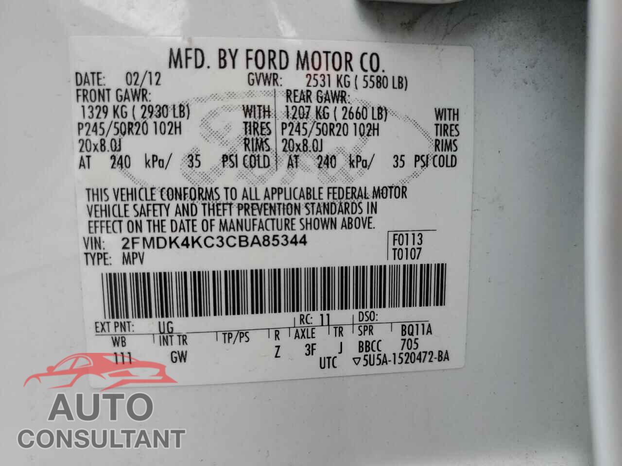 FORD EDGE 2012 - 2FMDK4KC3CBA85344