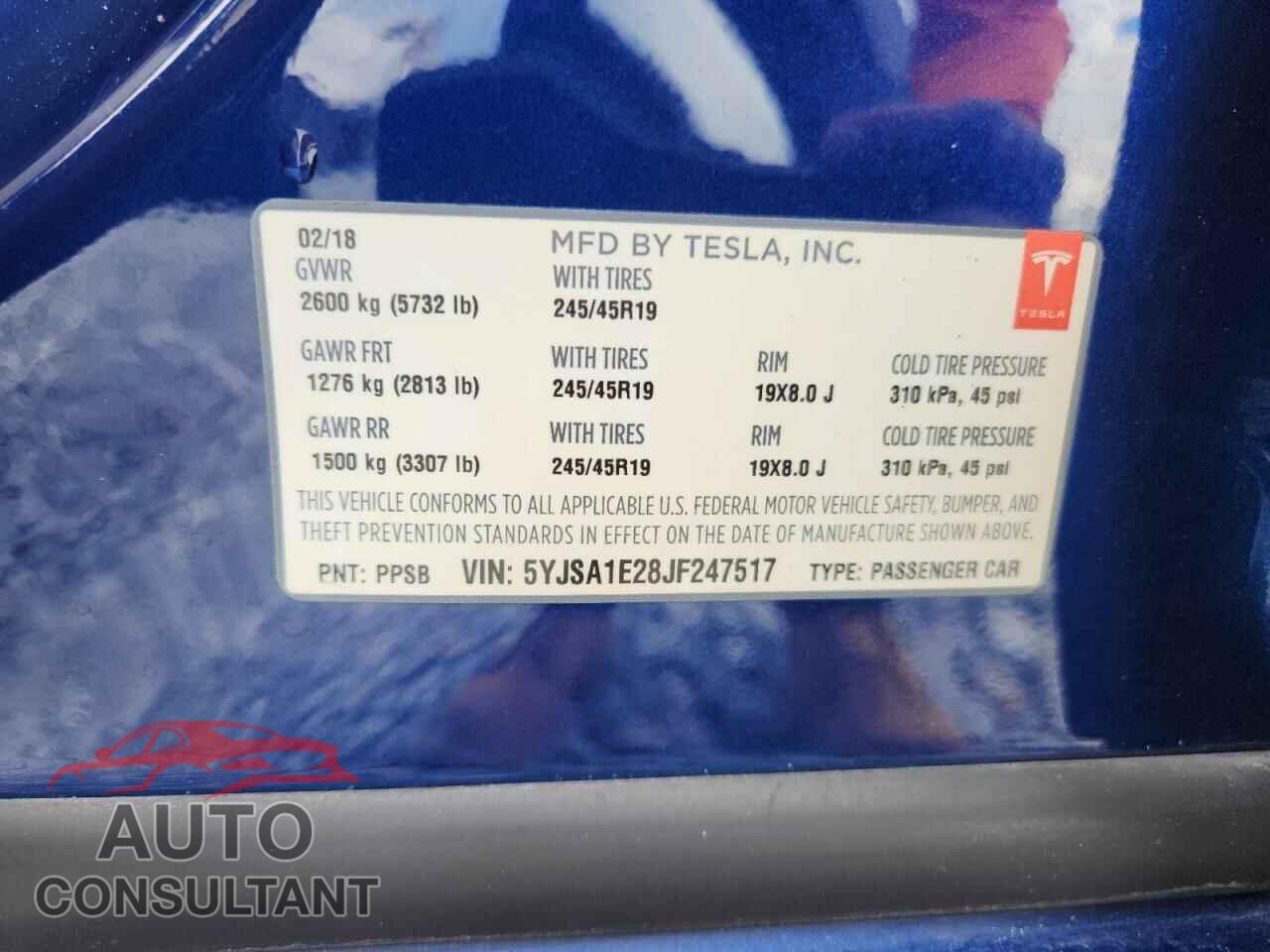 TESLA MODEL S 2018 - 5YJSA1E28JF247517