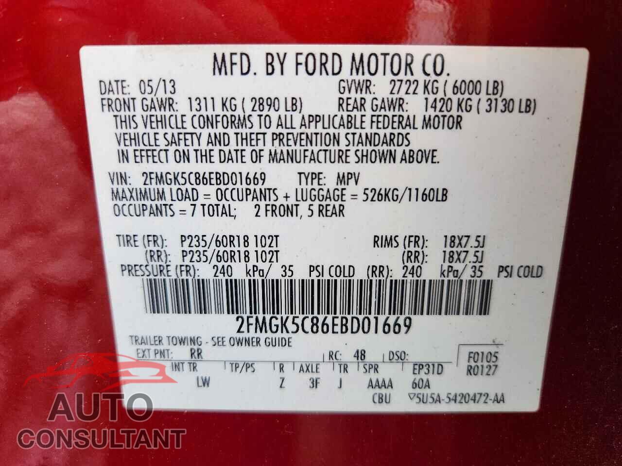 FORD FLEX 2014 - 2FMGK5C86EBD01669