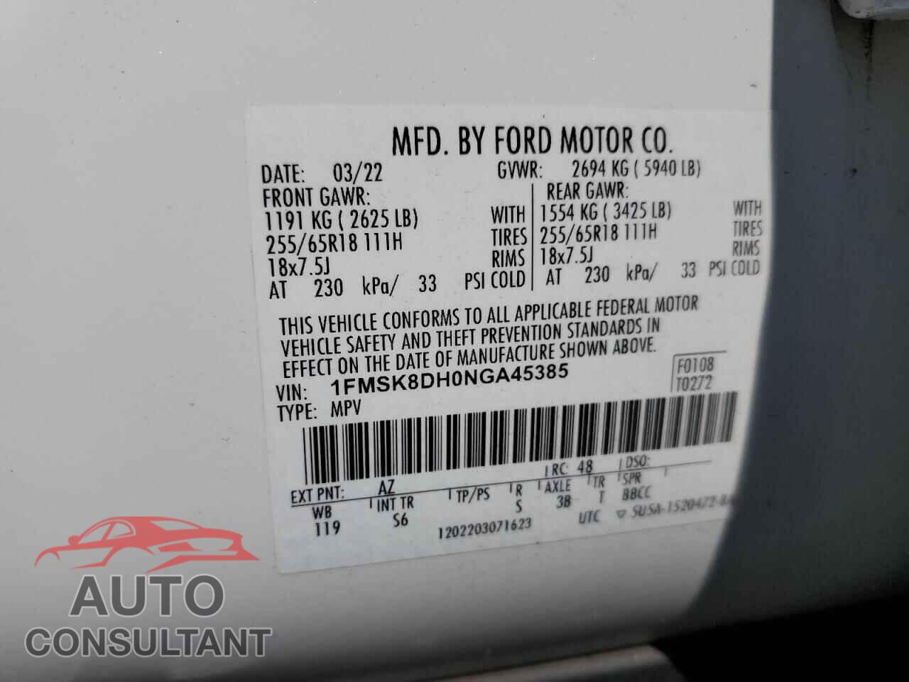 FORD EXPLORER 2022 - 1FMSK8DH0NGA45385
