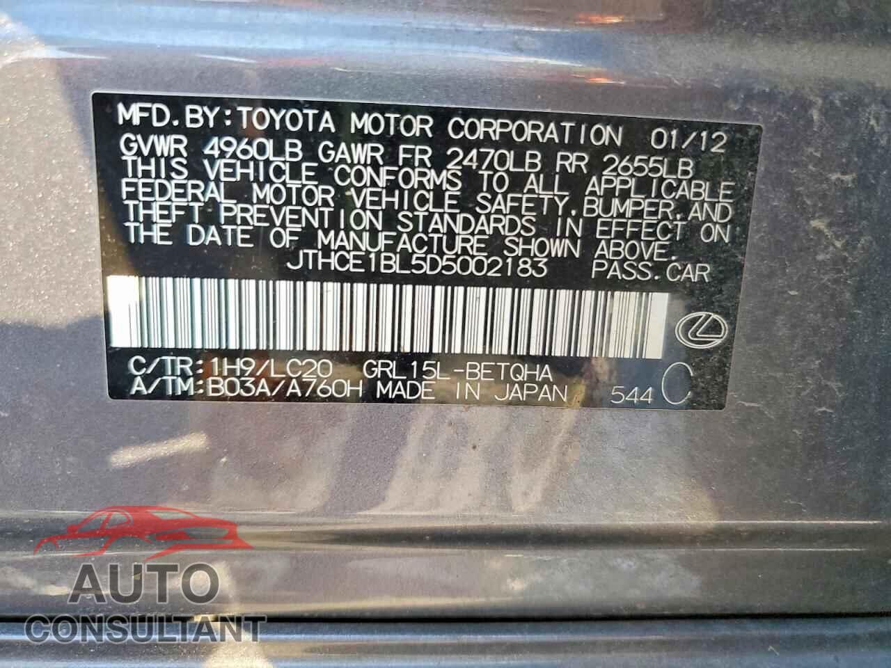 LEXUS GS350 2013 - JTHCE1BL5D5002183