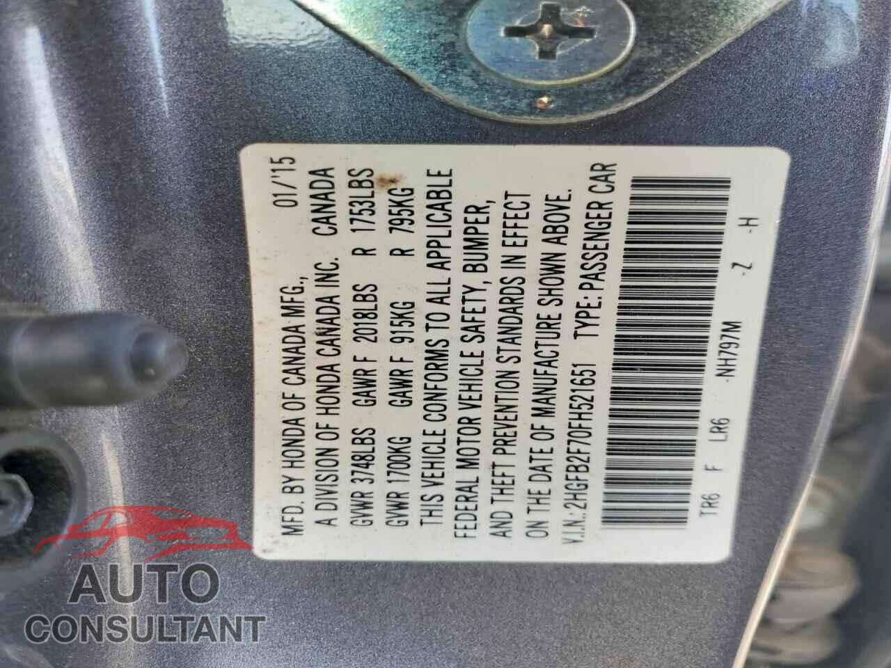 HONDA CIVIC 2015 - 2HGFB2F70FH521651