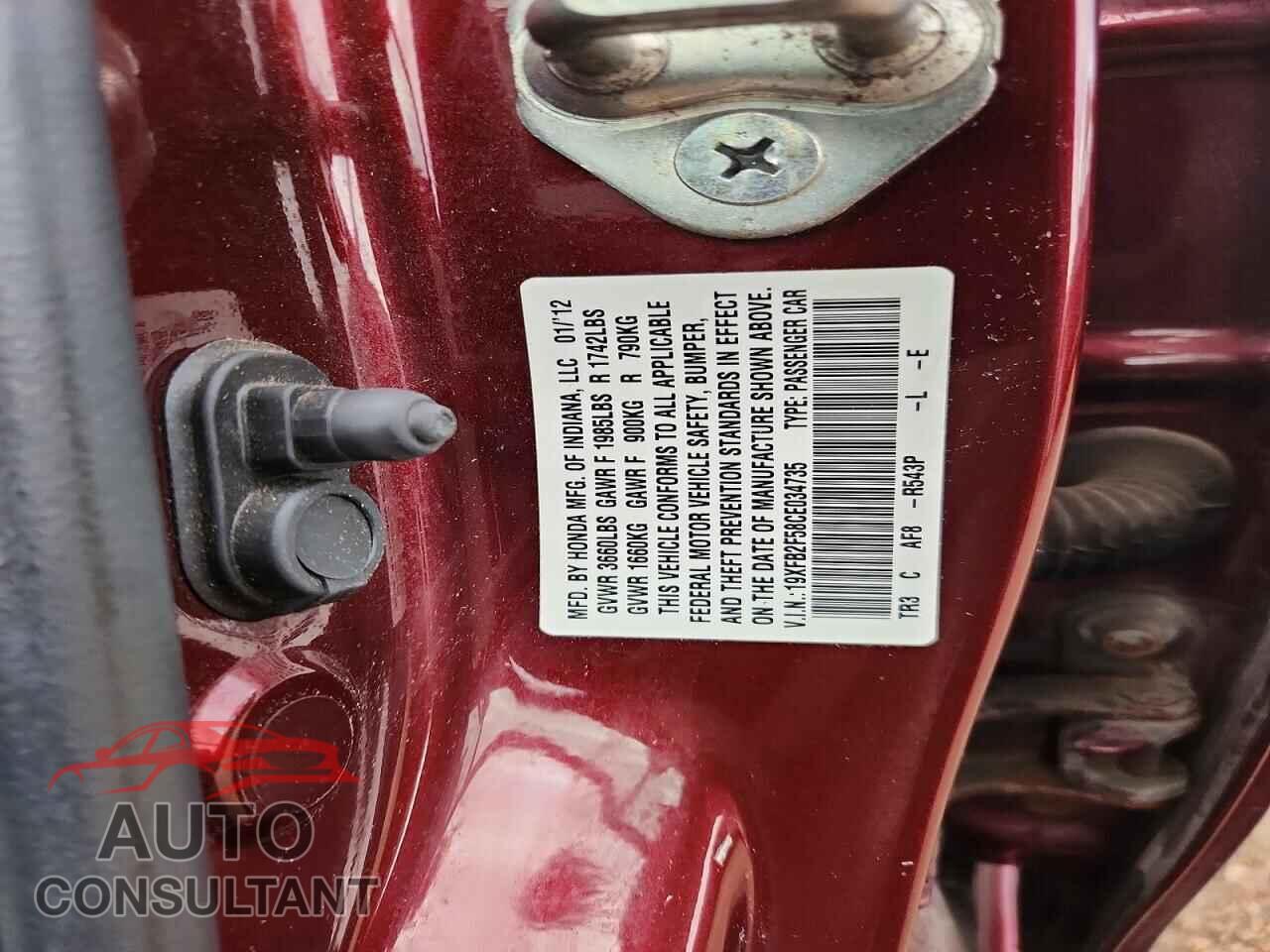 HONDA CIVIC 2012 - 19XFB2F58CE034735