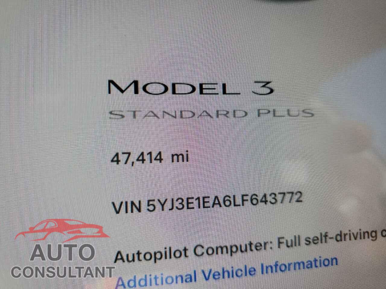 TESLA MODEL 3 2020 - 5YJ3E1EA6LF643772