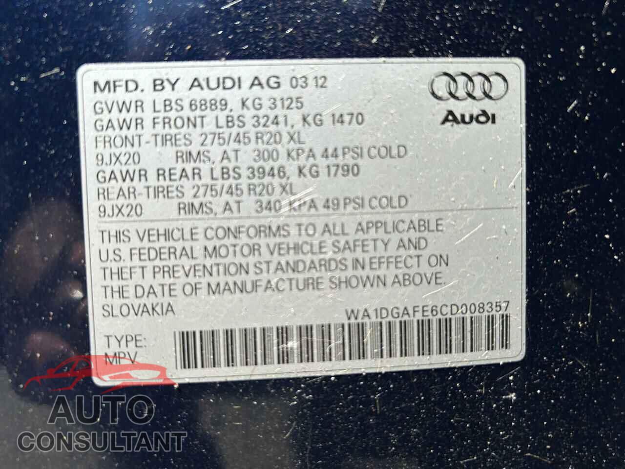 AUDI Q7 2012 - WA1DGAFE6CD008357