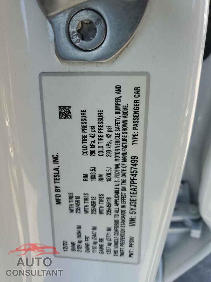 TESLA MODEL 3 2023 - 5YJ3E1EA7PF457499