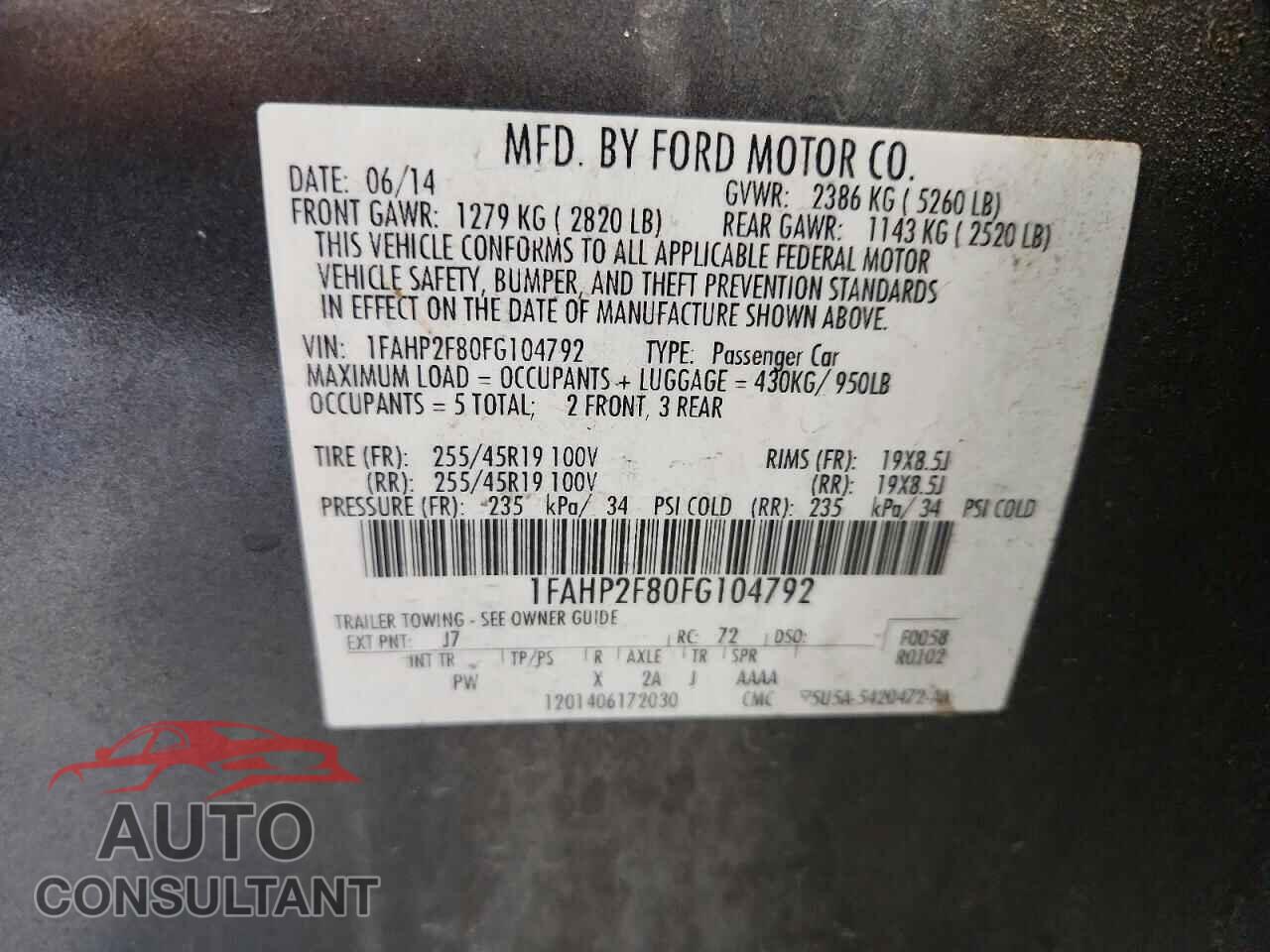 FORD TAURUS 2015 - 1FAHP2F80FG104792