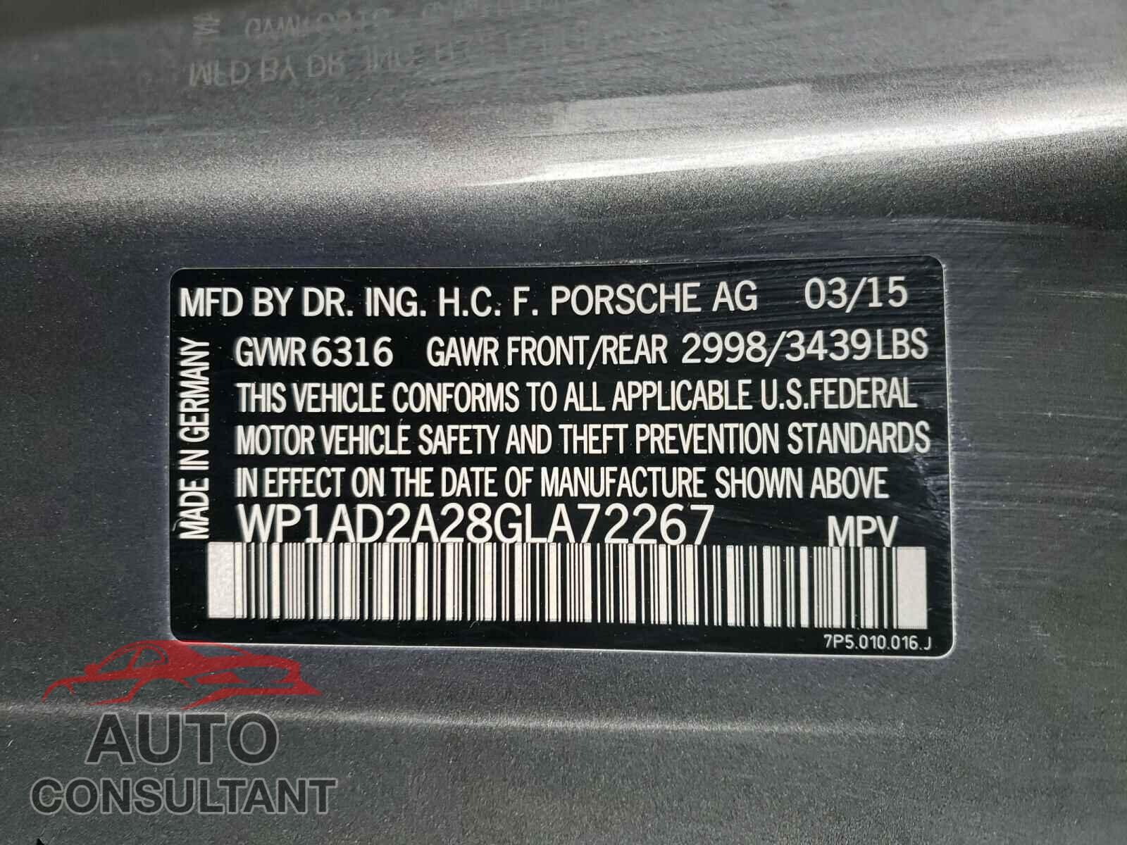 PORSCHE CAYENNE 2016 - WP1AD2A28GLA72267