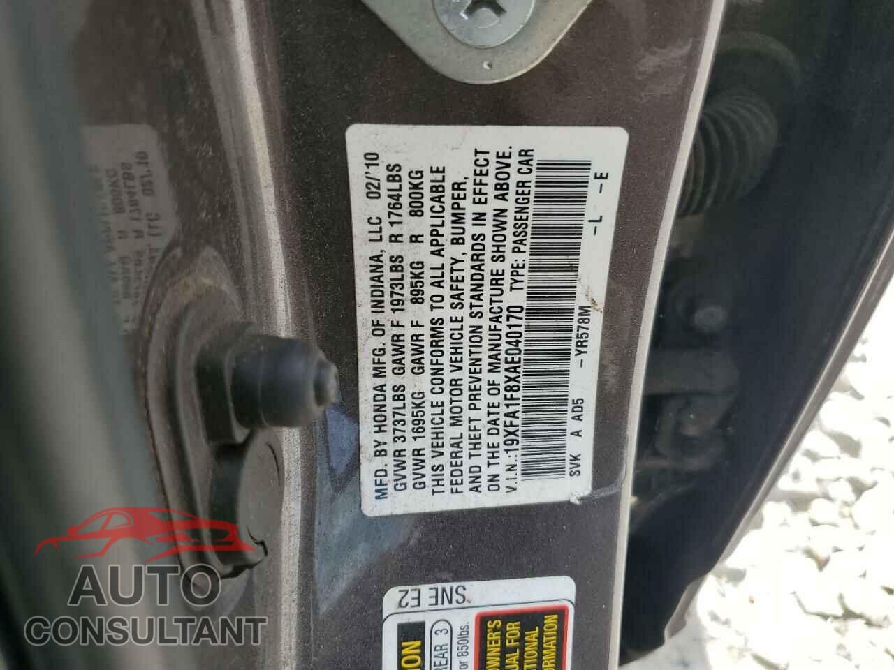 HONDA CIVIC 2010 - 19XFA1F8XAE040170