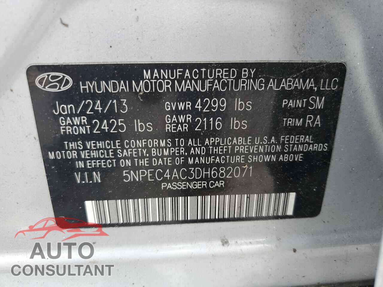 HYUNDAI SONATA 2013 - 5NPEC4AC3DH682071