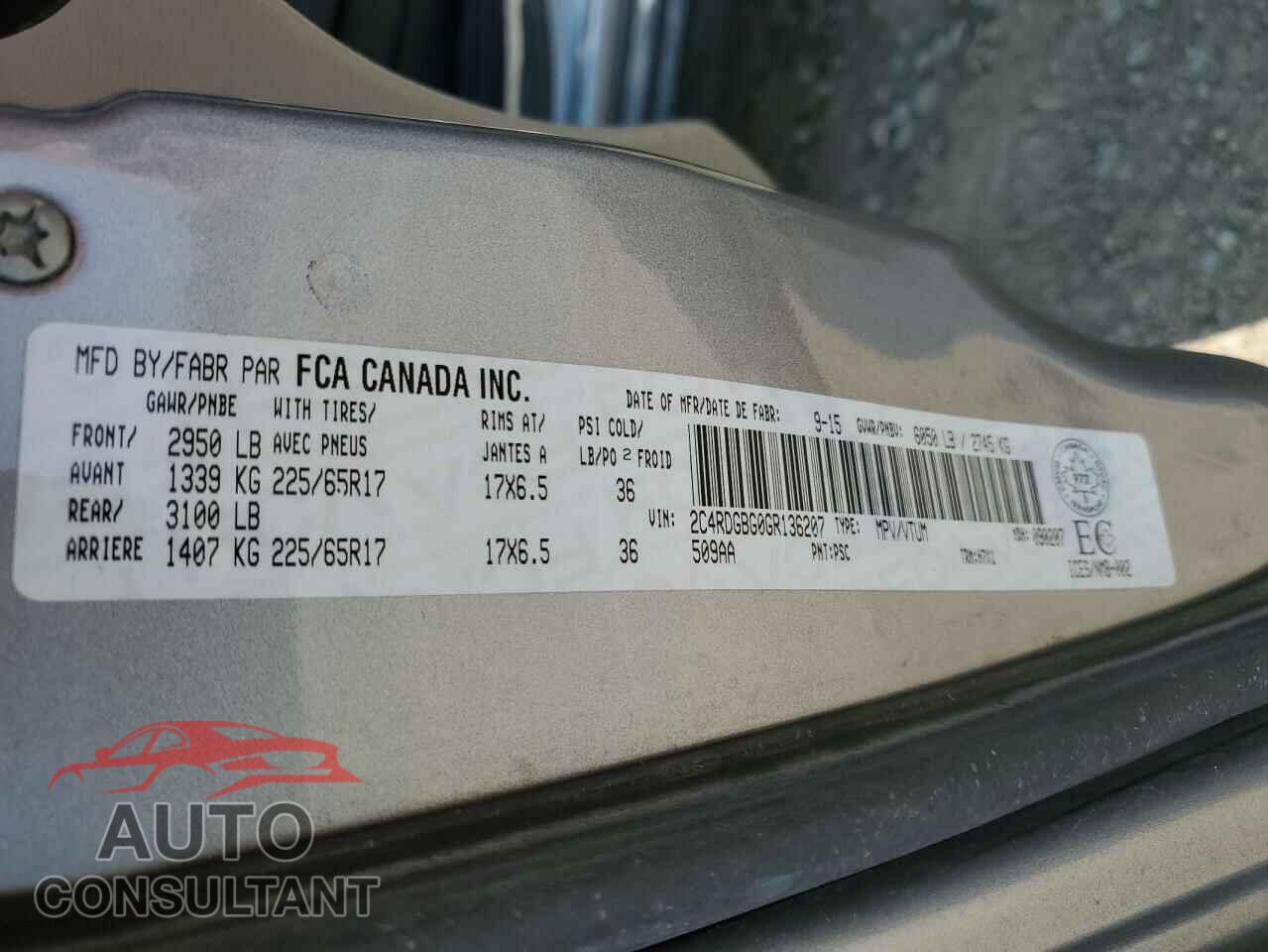 DODGE CARAVAN 2016 - 2C4RDGBG0GR136207
