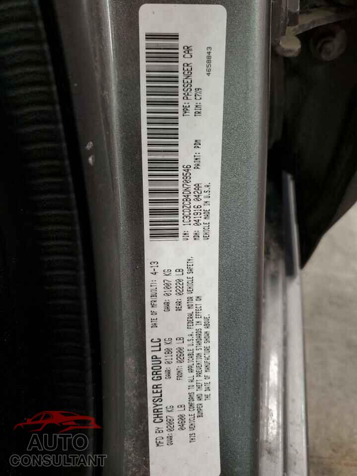 DODGE AVENGER 2013 - 1C3CDZCB4DN709546