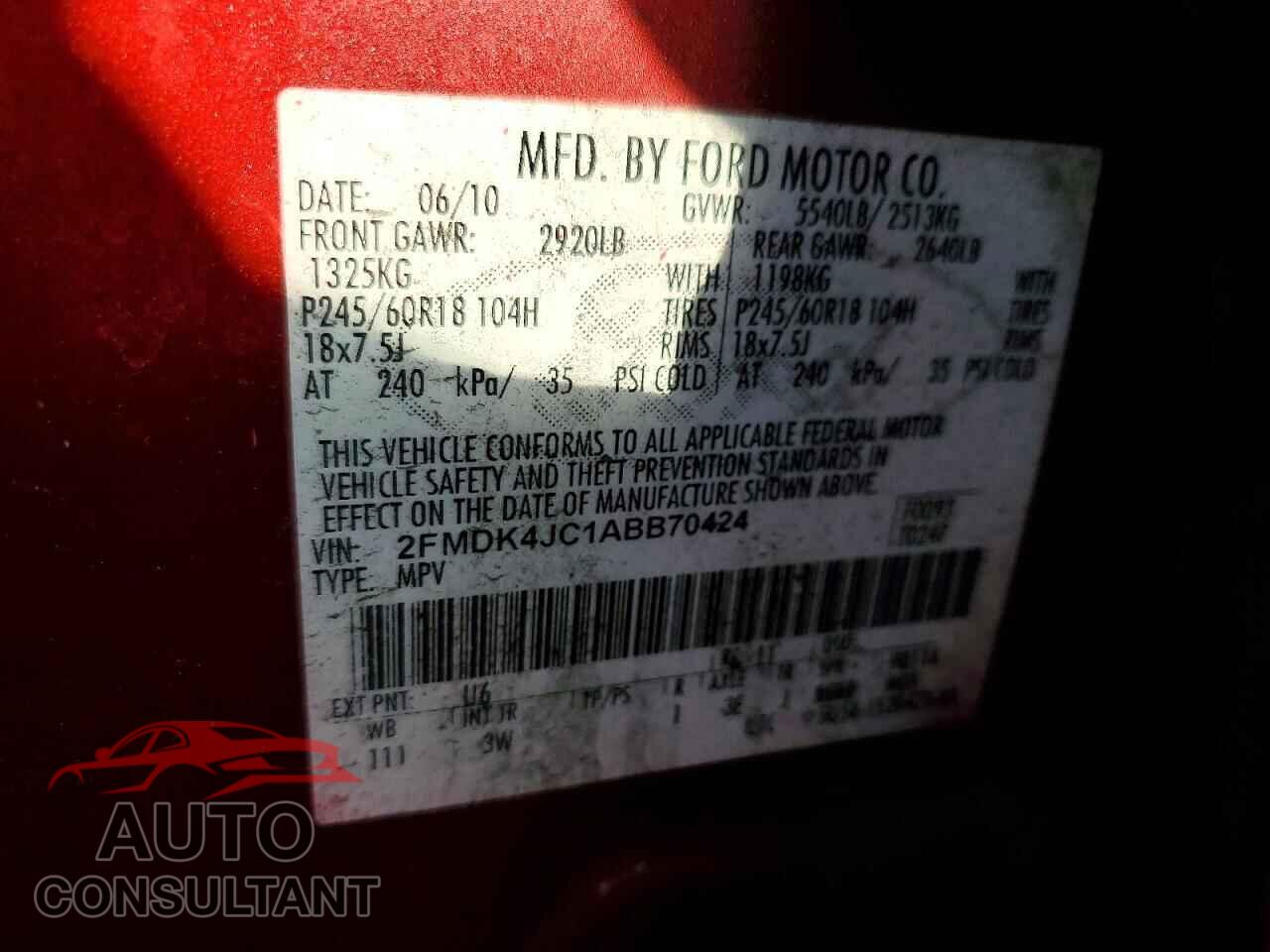 FORD EDGE 2010 - 2FMDK4JC1ABB70424