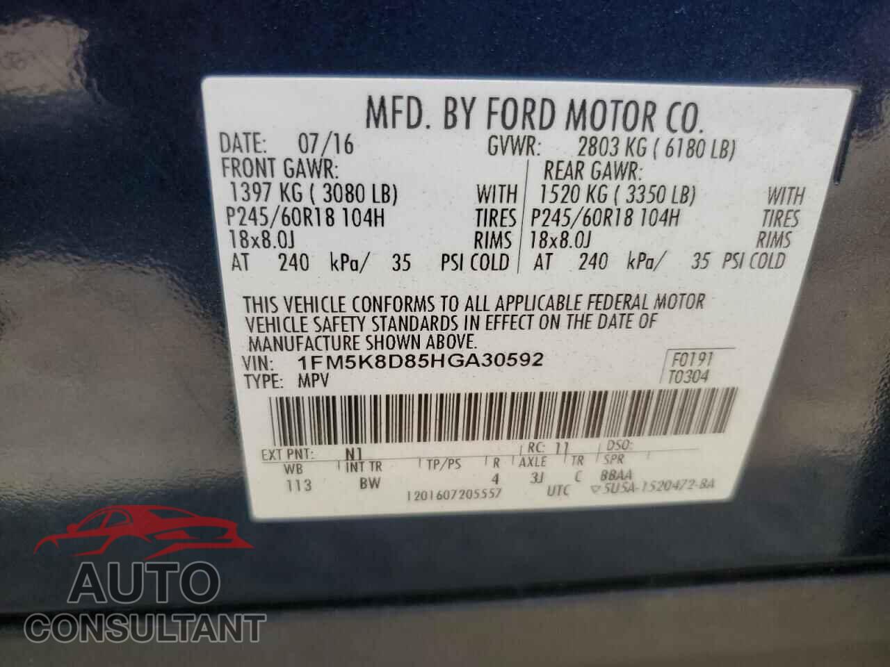 FORD EXPLORER 2017 - 1FM5K8D85HGA30592