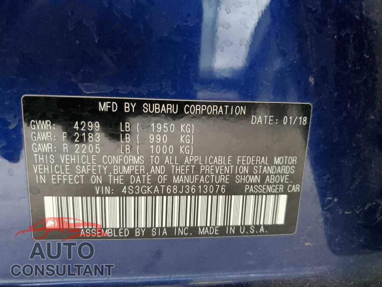 SUBARU IMPREZA 2018 - 4S3GKAT68J3613076