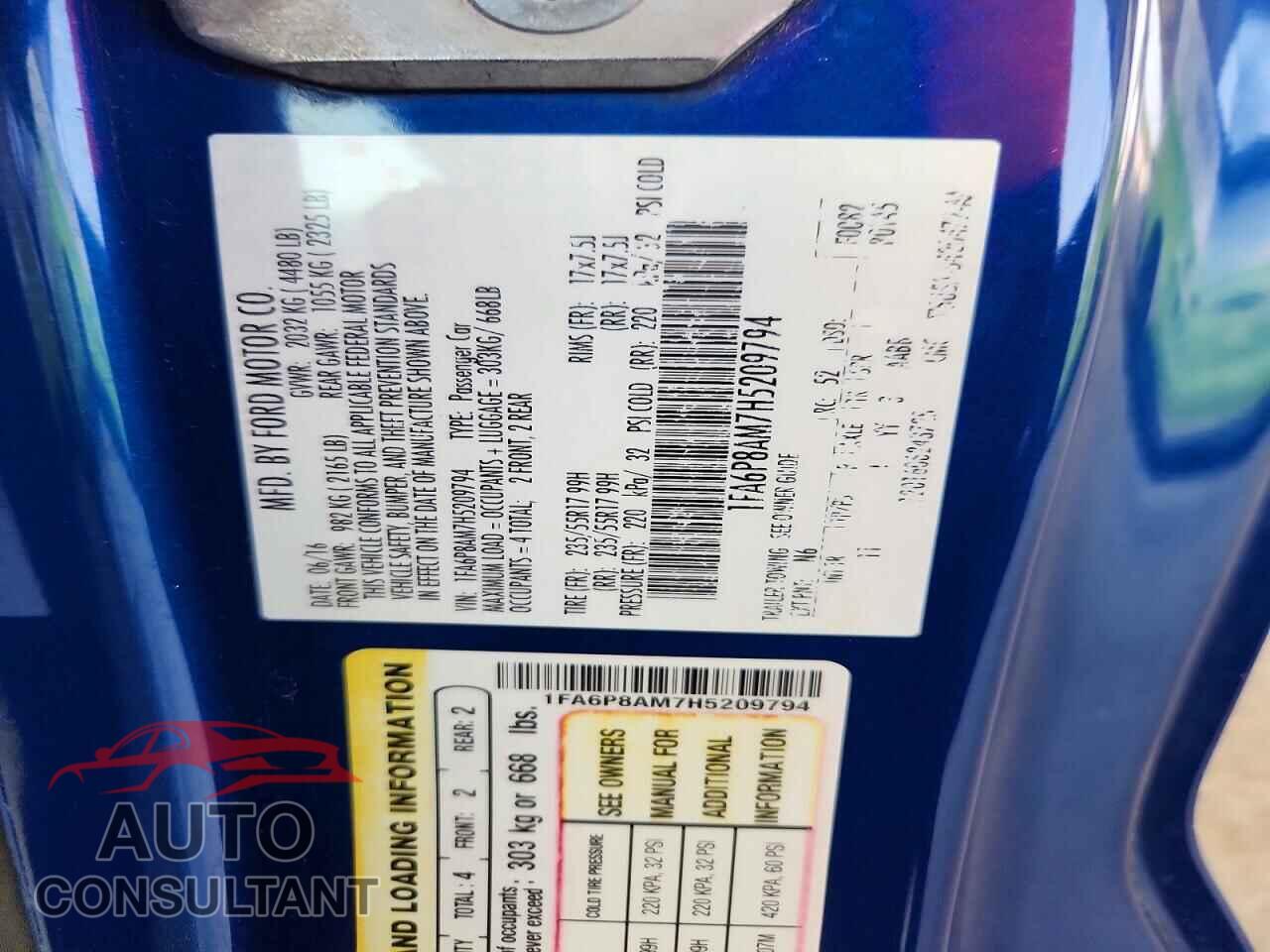 FORD MUSTANG 2017 - 1FA6P8AM7H5209794