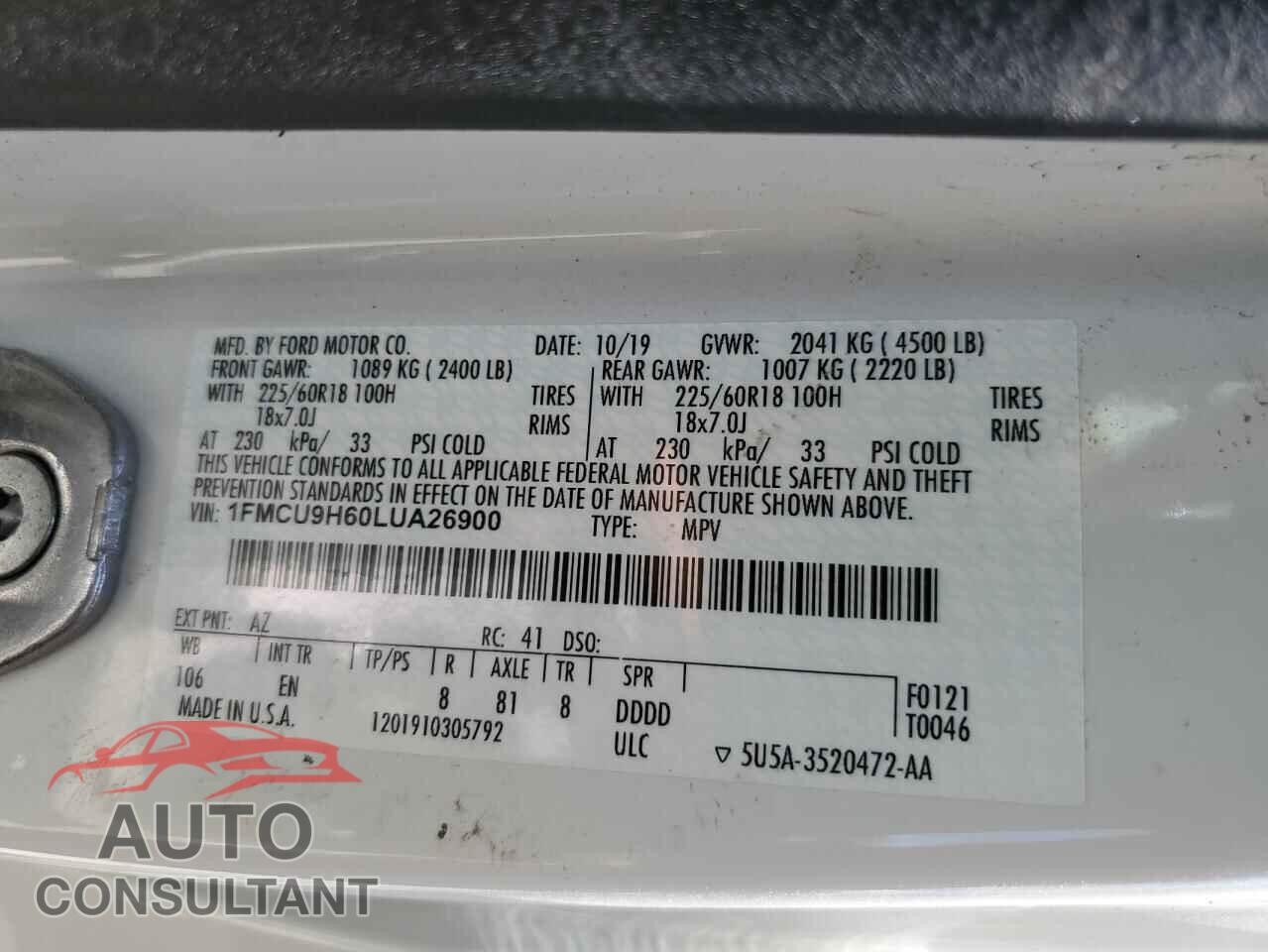 FORD ESCAPE 2020 - 1FMCU9H60LUA26900