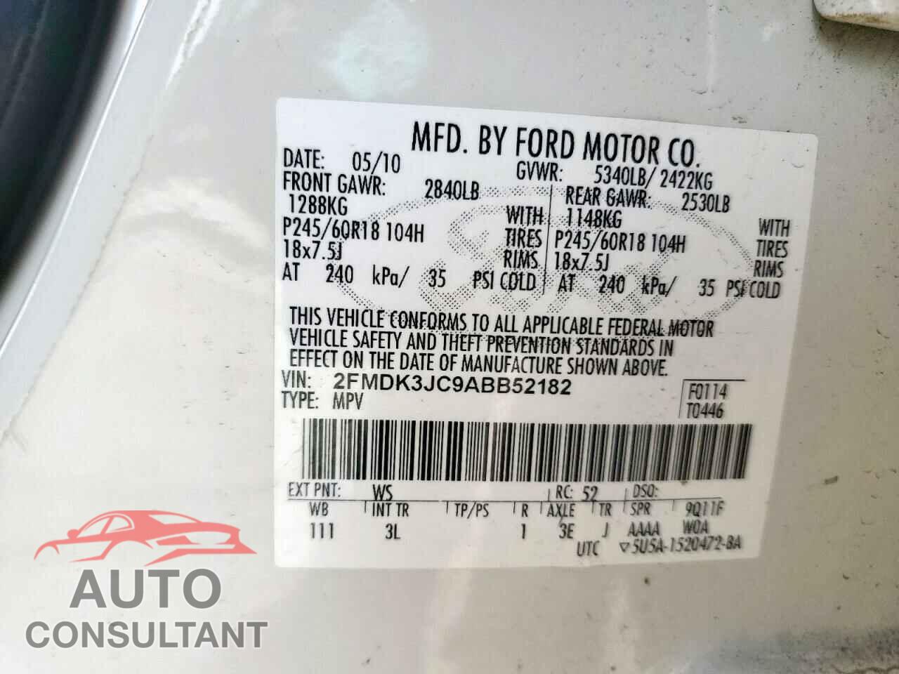 FORD EDGE 2010 - 2FMDK3JC9ABB52182
