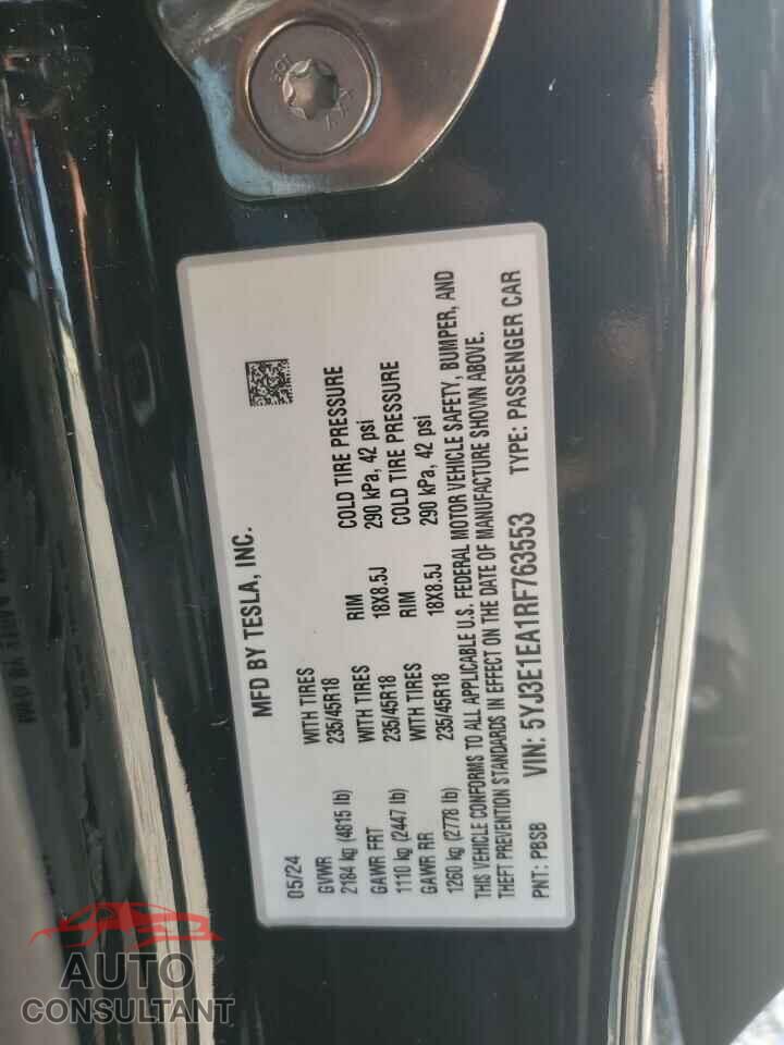 TESLA MODEL 3 2024 - 5YJ3E1EA1RF763553