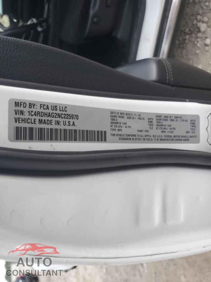 DODGE DURANGO 2022 - 1C4RDHAG2NC225970