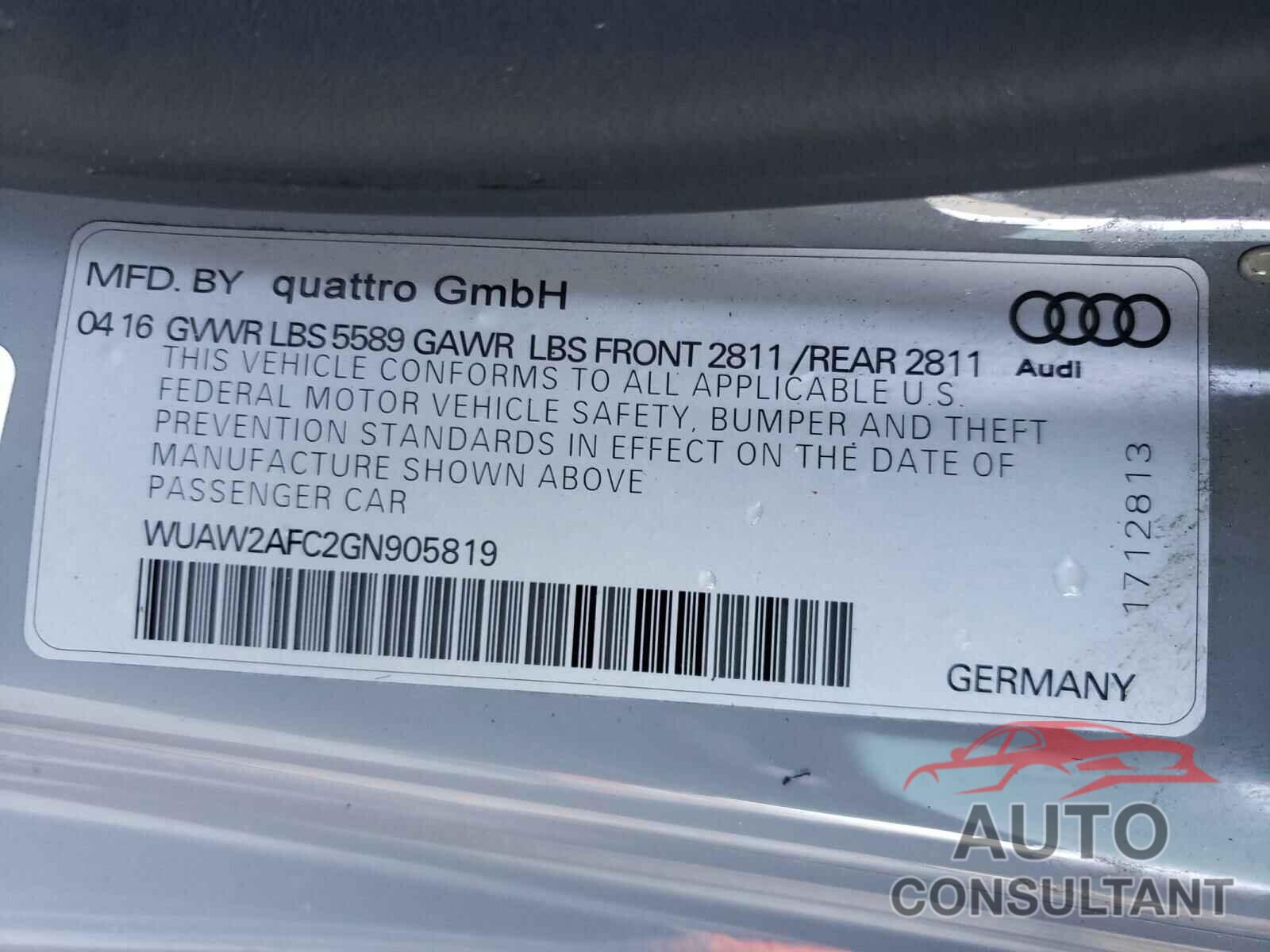 AUDI S7/RS7 2016 - WUAW2AFC2GN905819