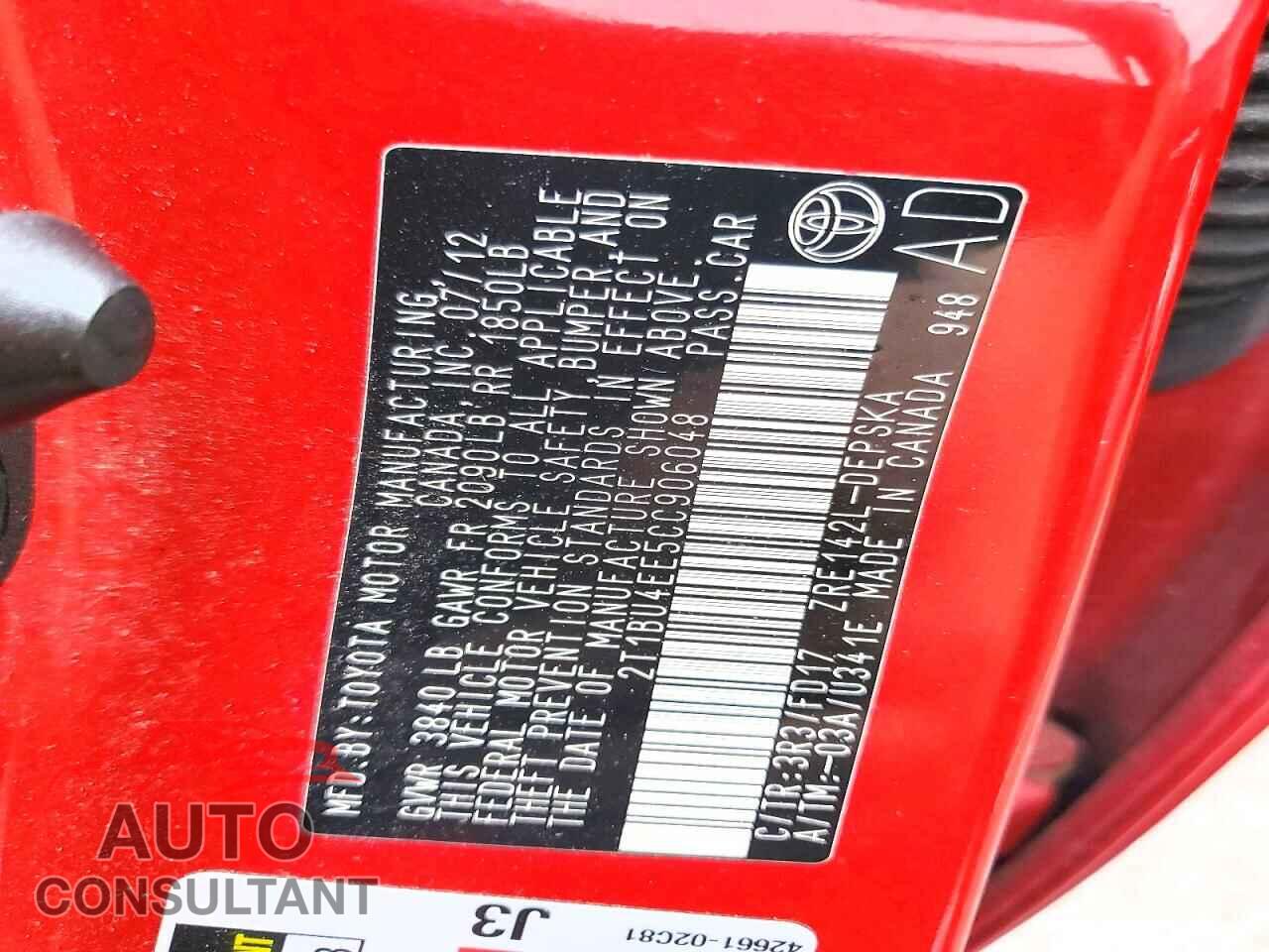 TOYOTA COROLLA 2012 - 2T1BU4EE5CC906048