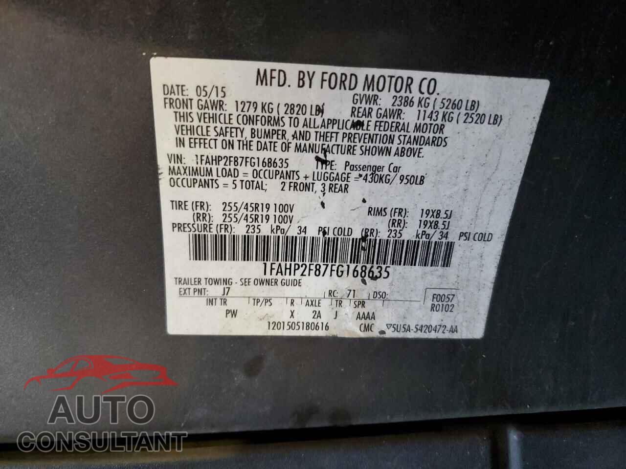 FORD TAURUS 2015 - 1FAHP2F87FG168635