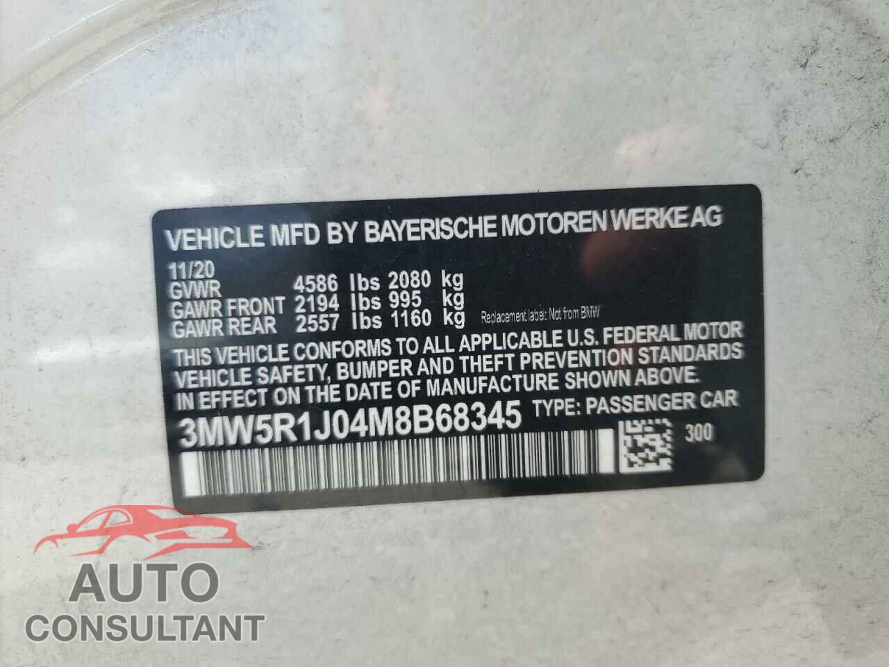BMW 3 SERIES 2021 - 3MW5R1J04M8B68345