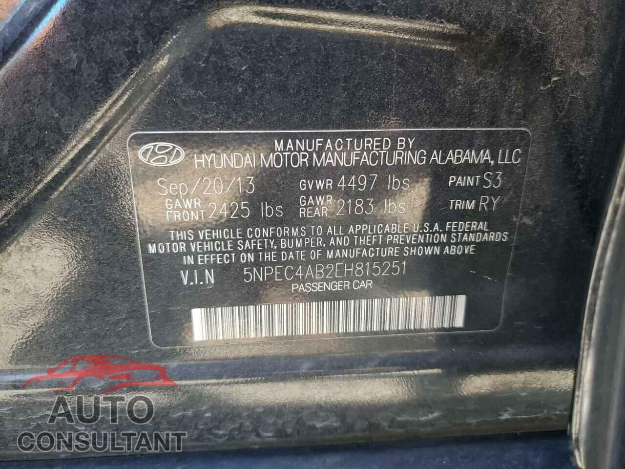 HYUNDAI SONATA 2014 - 5NPEC4AB2EH815251