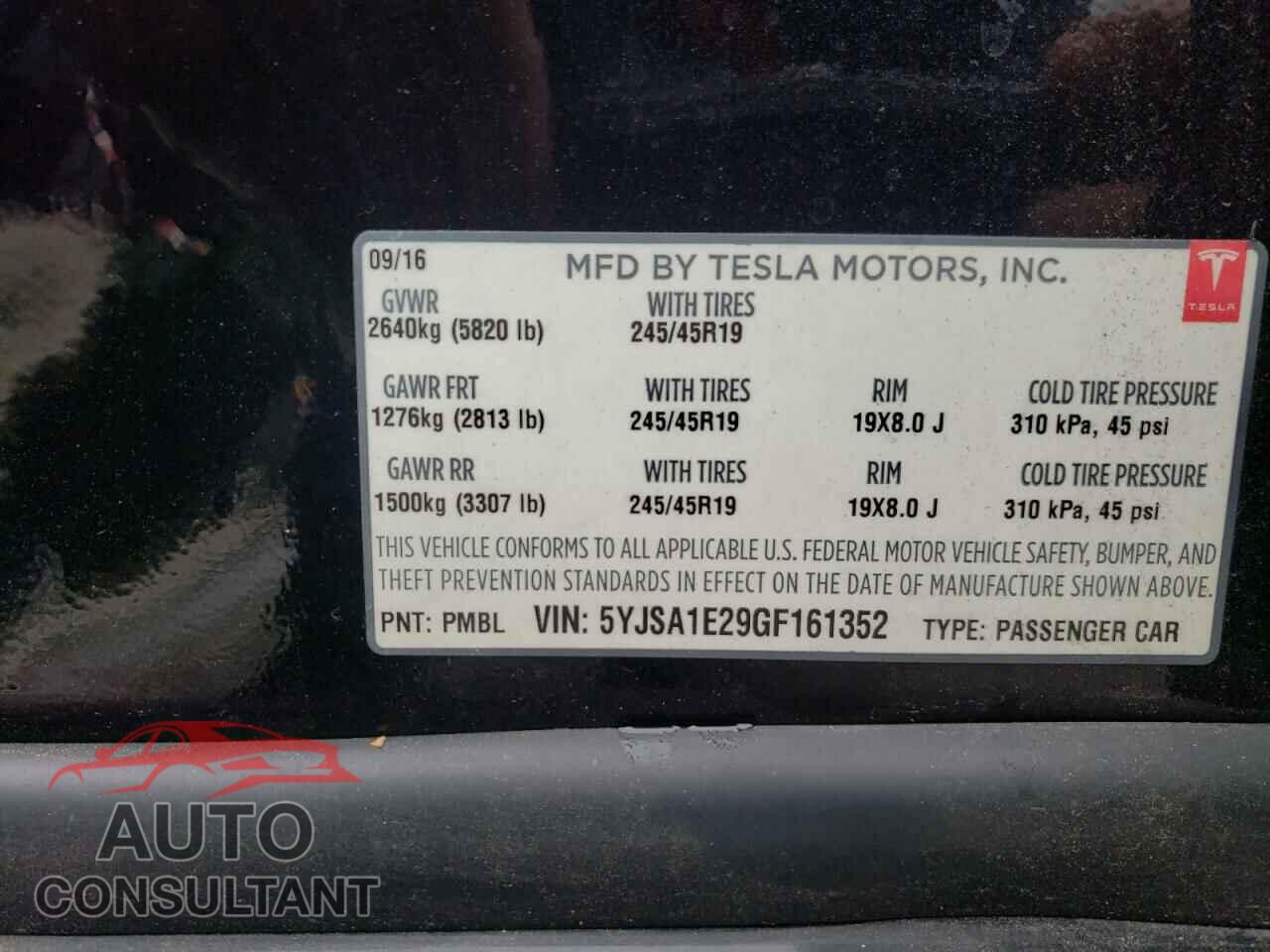 TESLA MODEL S 2016 - 5YJSA1E29GF161352