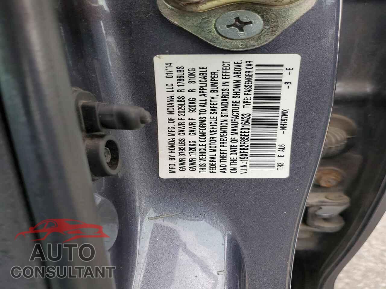 HONDA CIVIC 2014 - 19XFB2F85EE016433