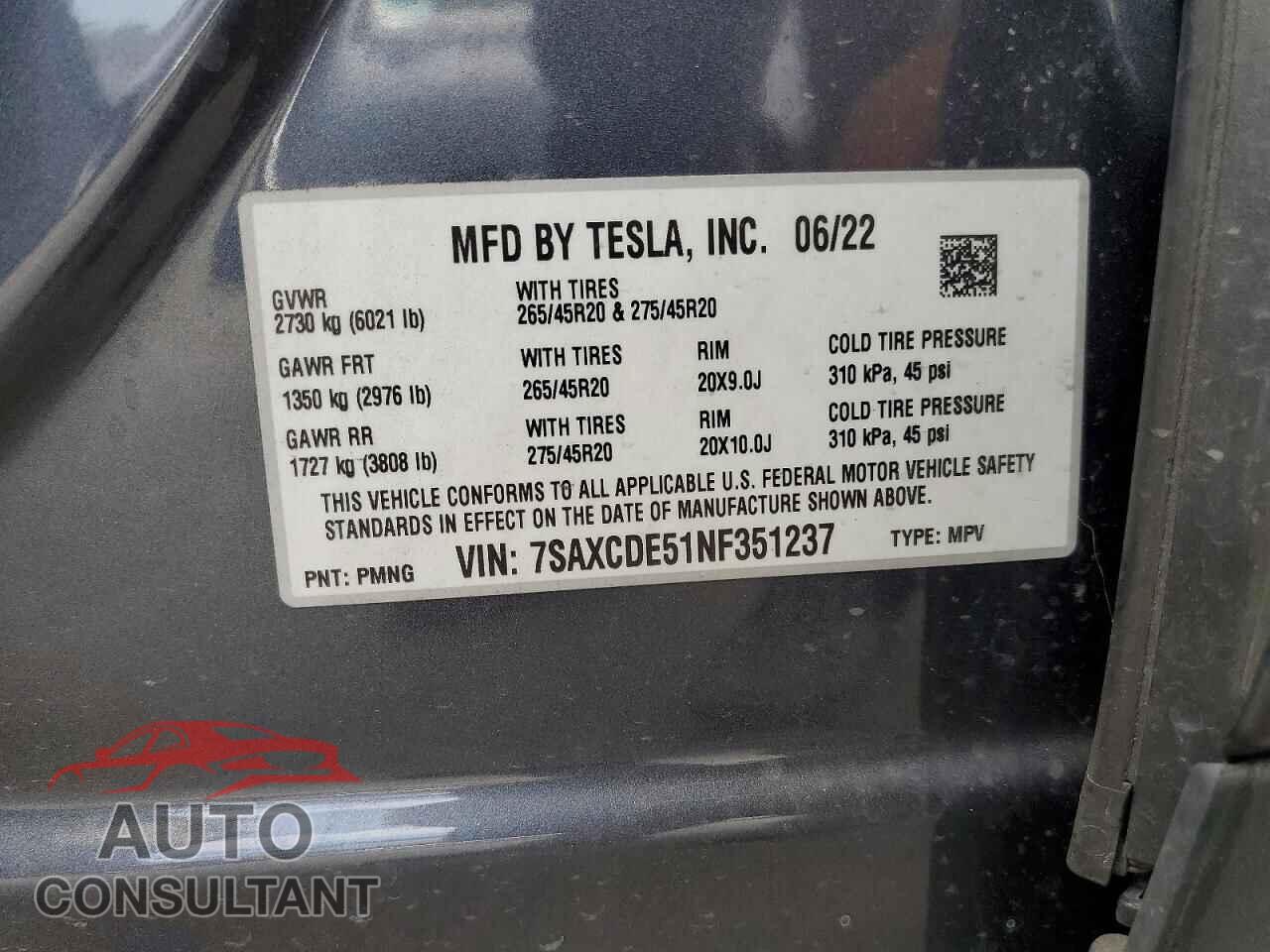 TESLA MODEL X 2022 - 7SAXCDE51NF351237