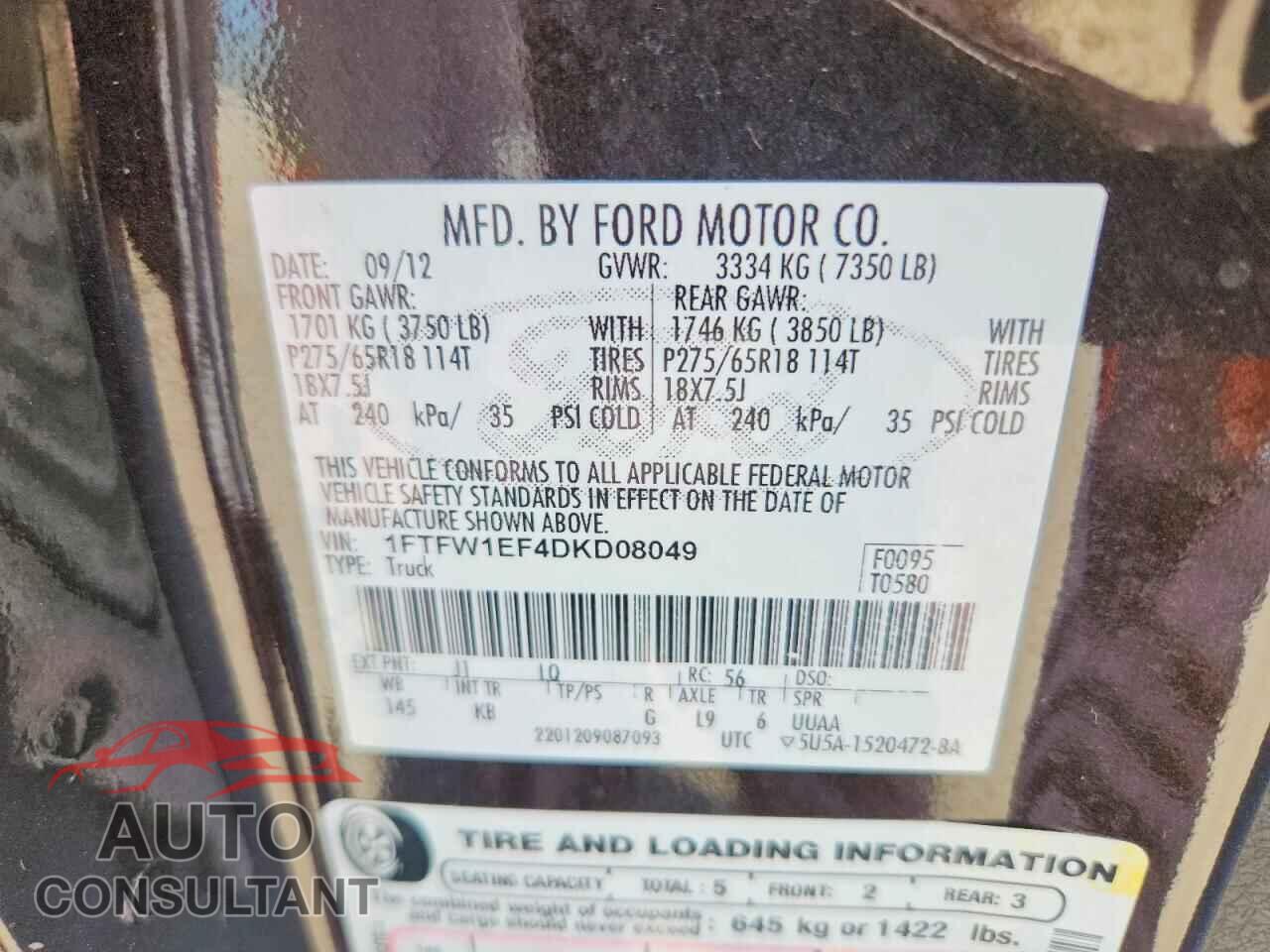 FORD F150 2013 - 1FTFW1EF4DKD08049