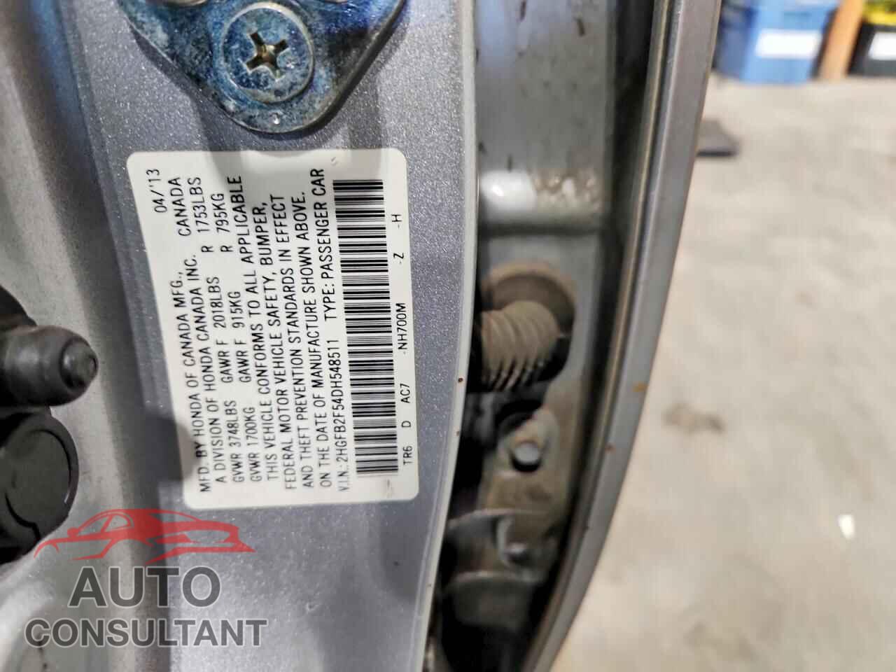 HONDA CIVIC 2013 - 2HGFB2F54DH548511