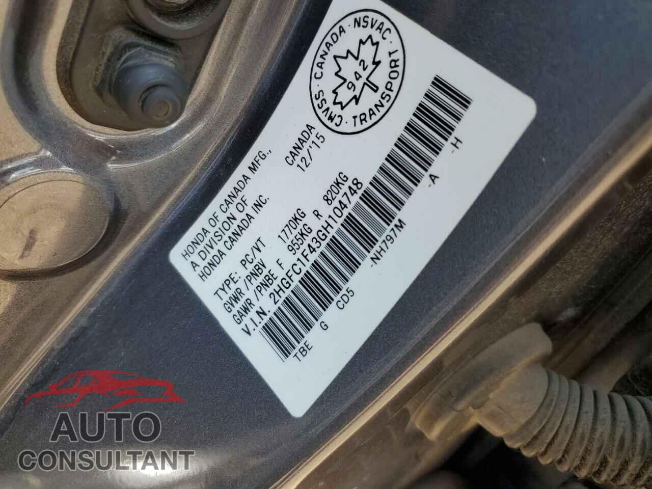 HONDA CIVIC 2016 - 2HGFC1F43GH104748