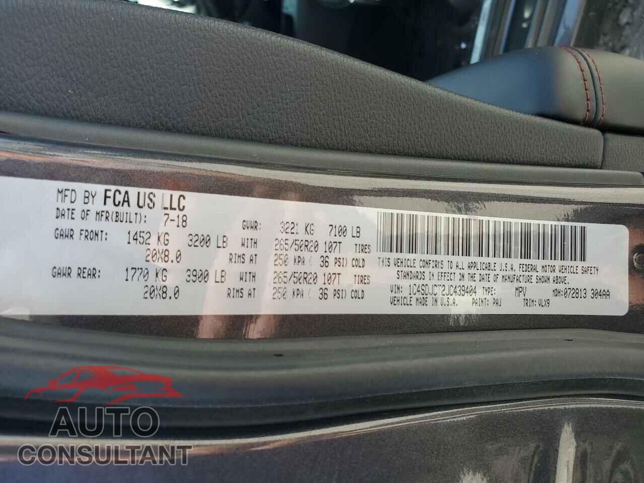 DODGE DURANGO 2018 - 1C4SDJCT2JC439404