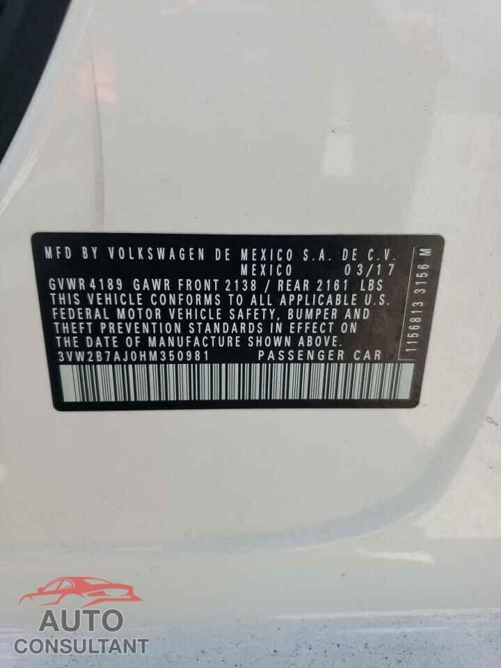 VOLKSWAGEN JETTA 2017 - 3VW2B7AJ0HM350981