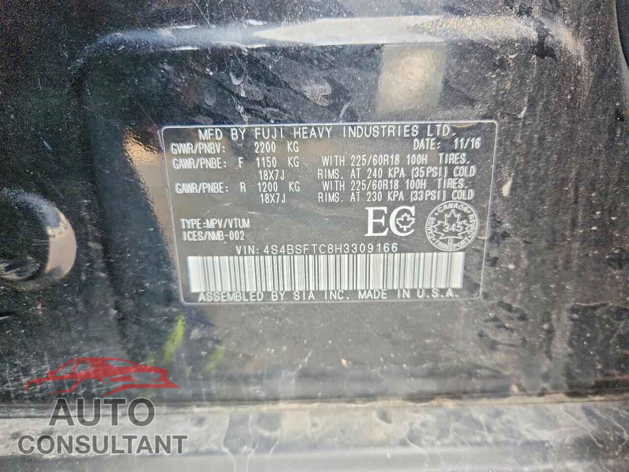SUBARU OUTBACK 2017 - 4S4BSFTC8H3309166