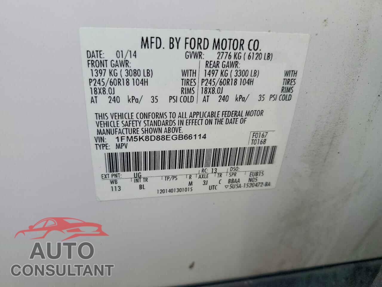 FORD EXPLORER 2014 - 1FM5K8D88EGB66114