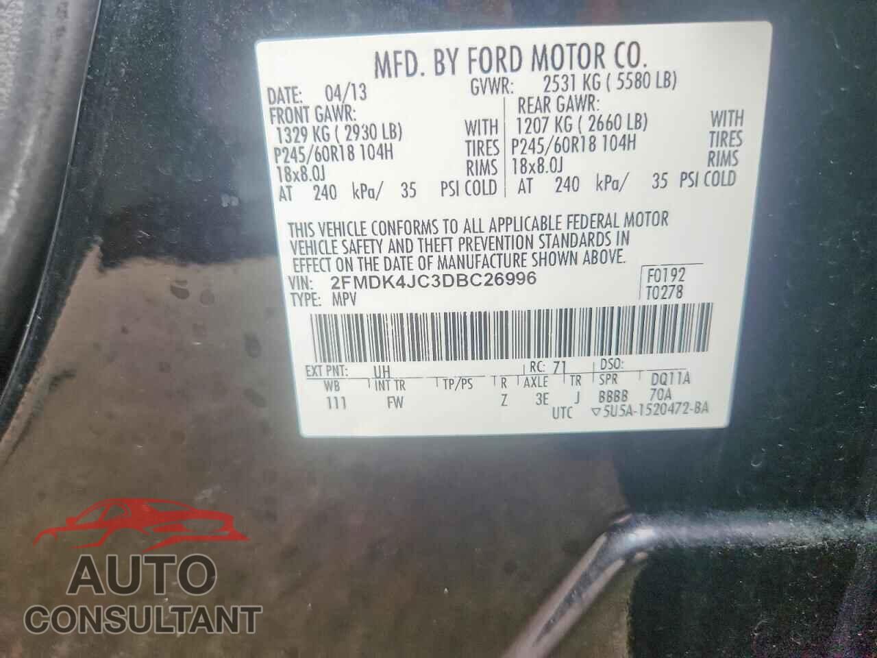 FORD EDGE 2013 - 2FMDK4JC3DBC26996