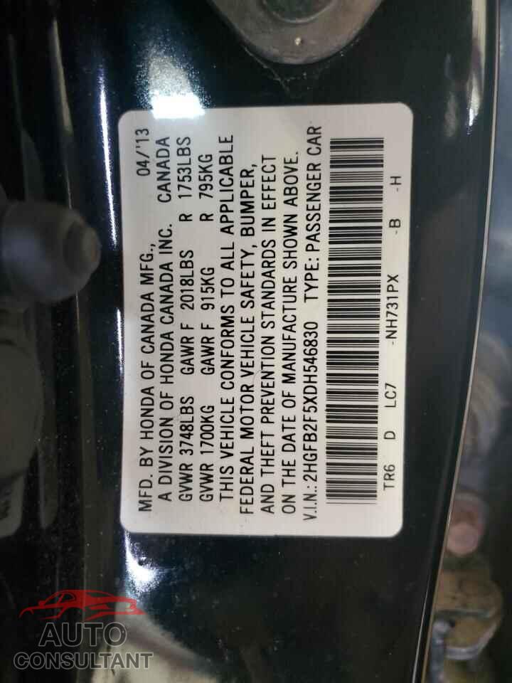 HONDA CIVIC 2013 - 2HGFB2F5XDH546830