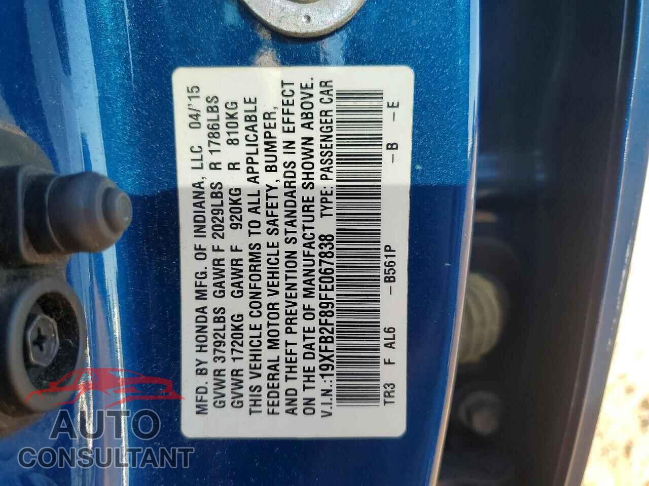 HONDA CIVIC 2015 - 19XFB2F89FE067838
